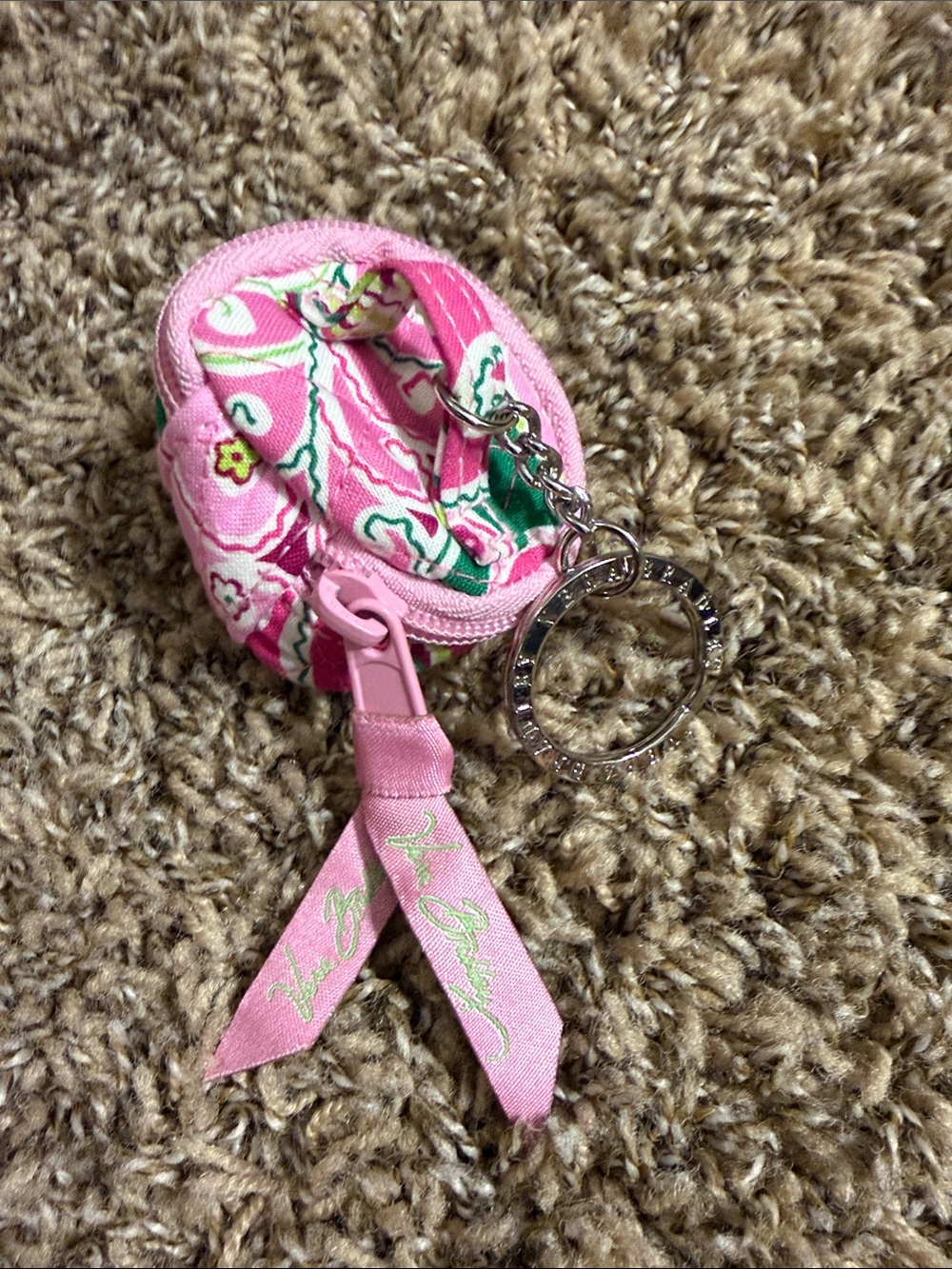 Vera Bradley Pink Floral Quilted Mini Key Pouch with Ribbon Pull